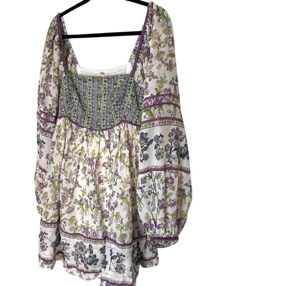 Free People Endless Afternoon Floral Mini Dress-Bohemian Puff Sleeve Mini-Medium - Picture 4 of 13